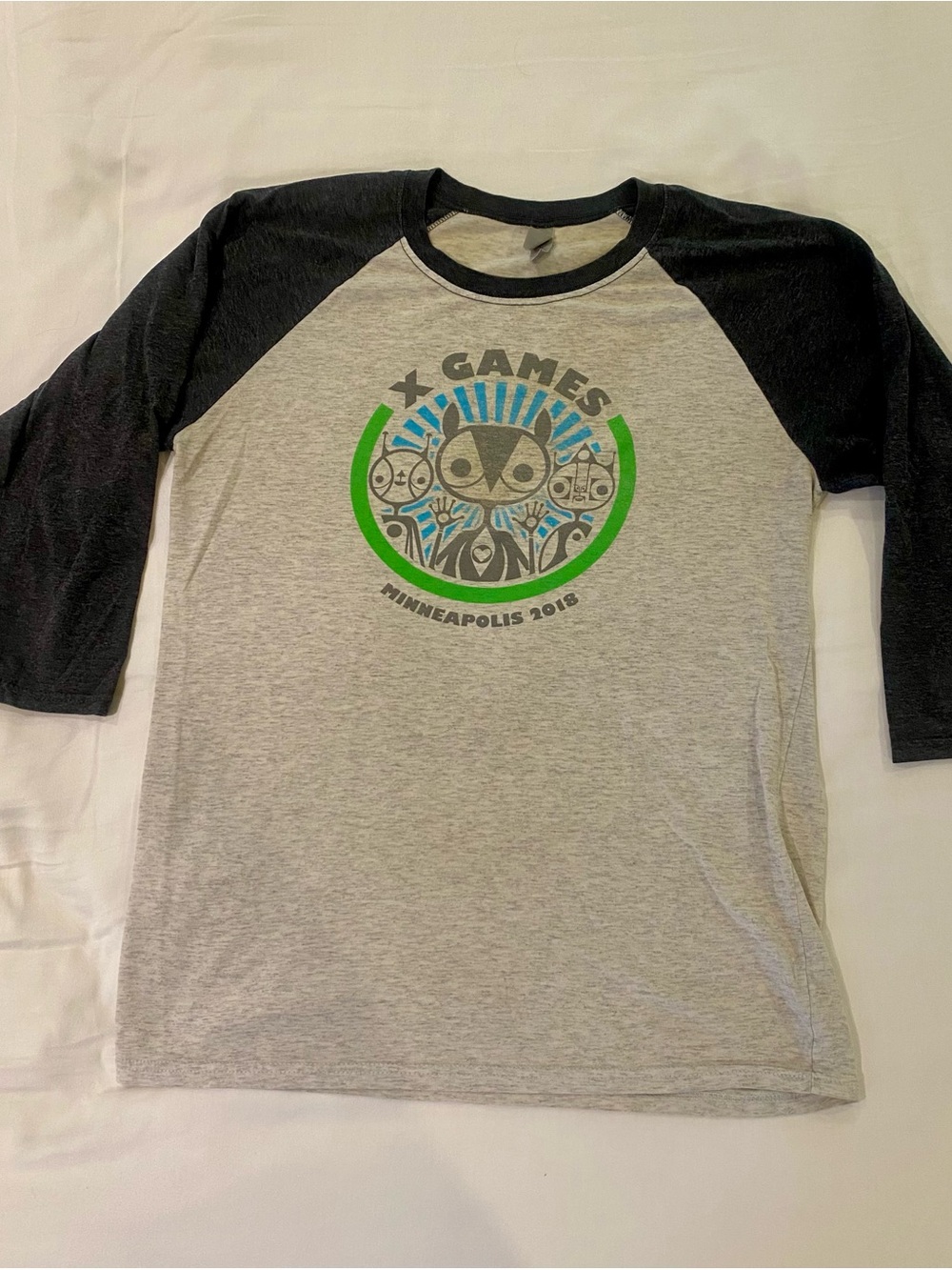 Jerzees Grey & Black Raglan Tee with Green and Blue X Games Logo